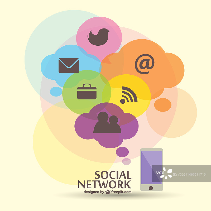 彩色云朵中的社交网络图标图片素材