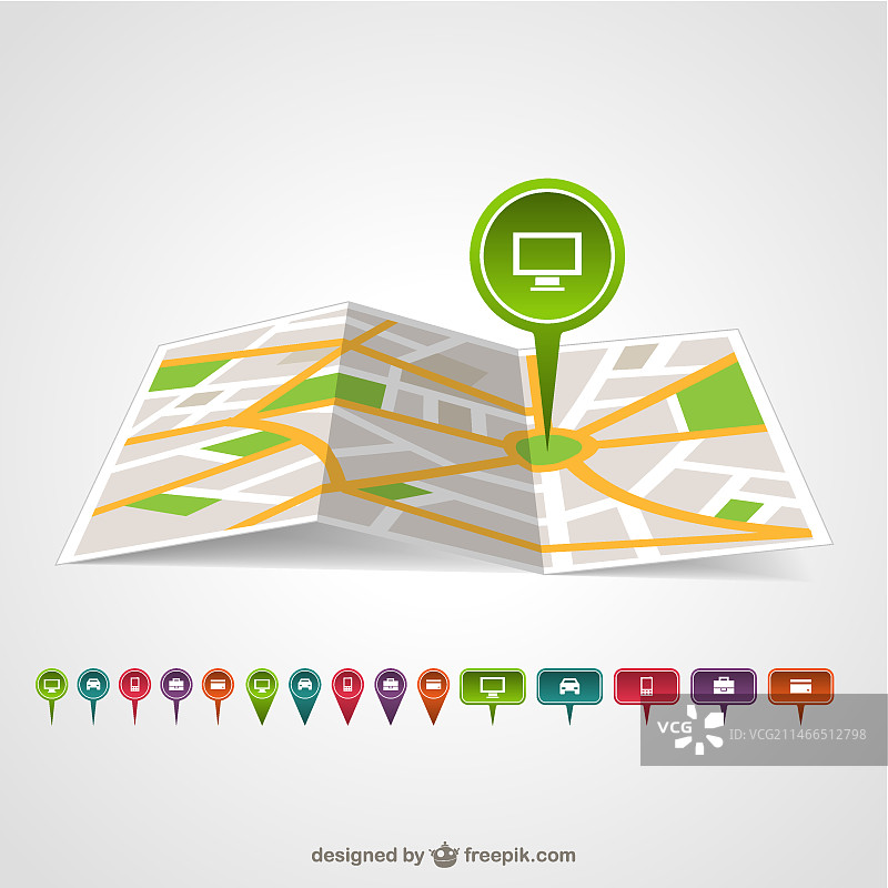 地图中的绿色图钉图片素材