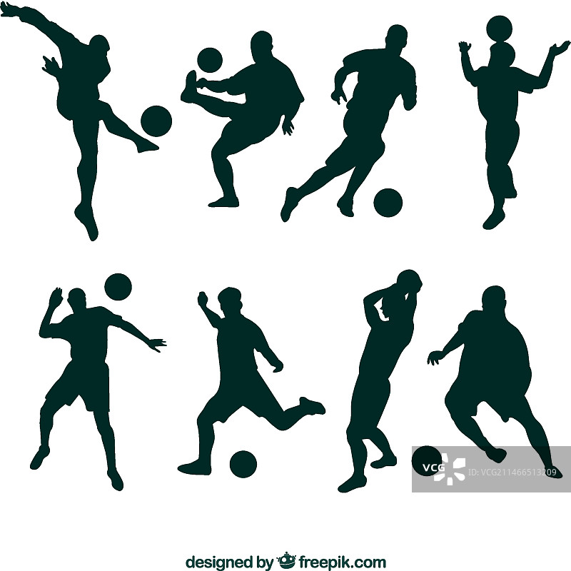 不同位置的足球运动员剪影图片素材