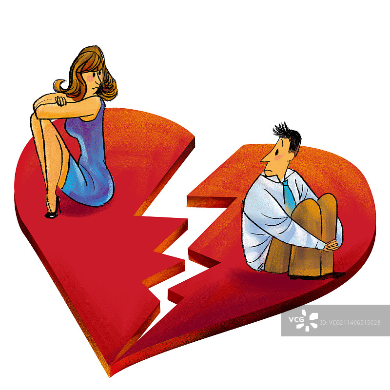 冷战的男人女人，坐在一颗破碎的心上图片素材