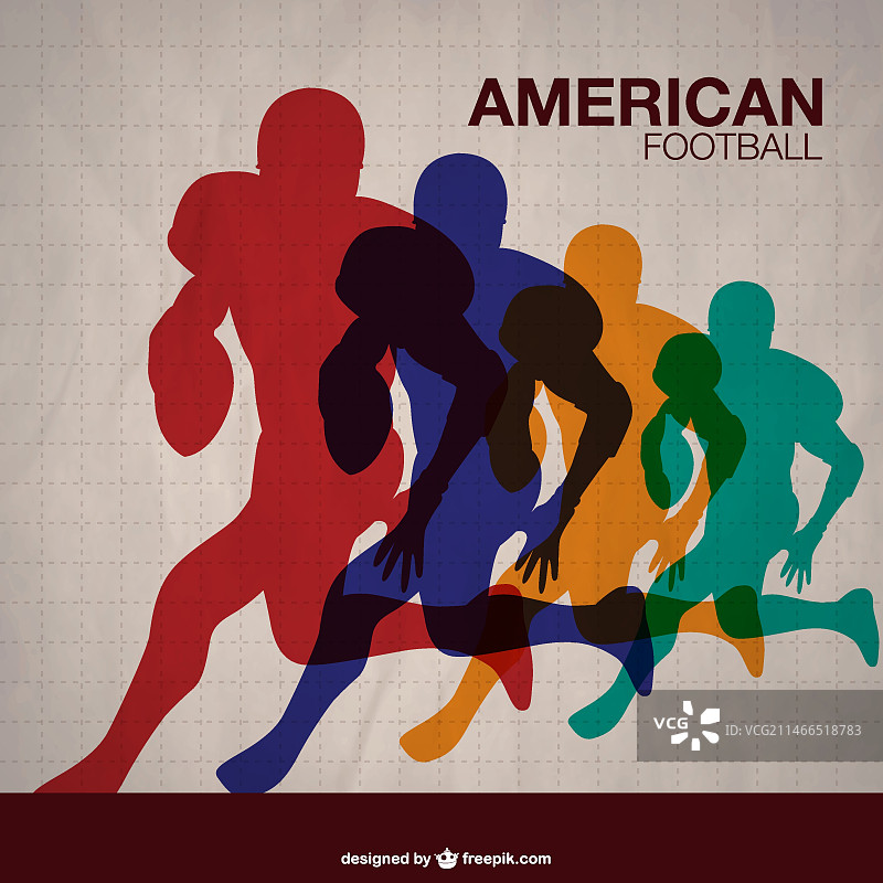 不同颜色的橄榄球运动员奔跑图片素材