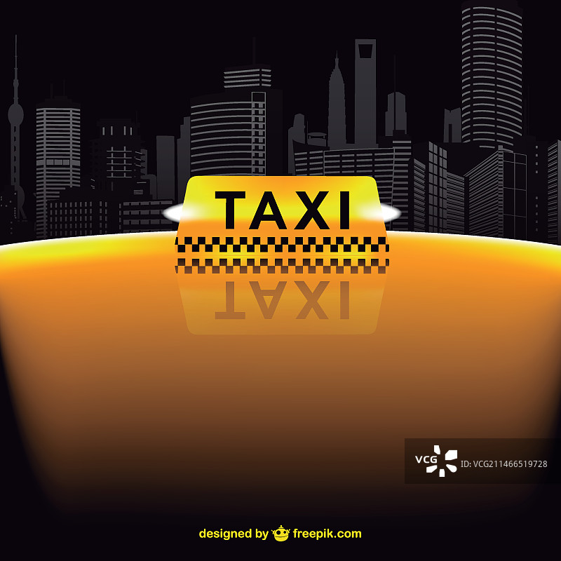 黄色出租车和天际线图片素材