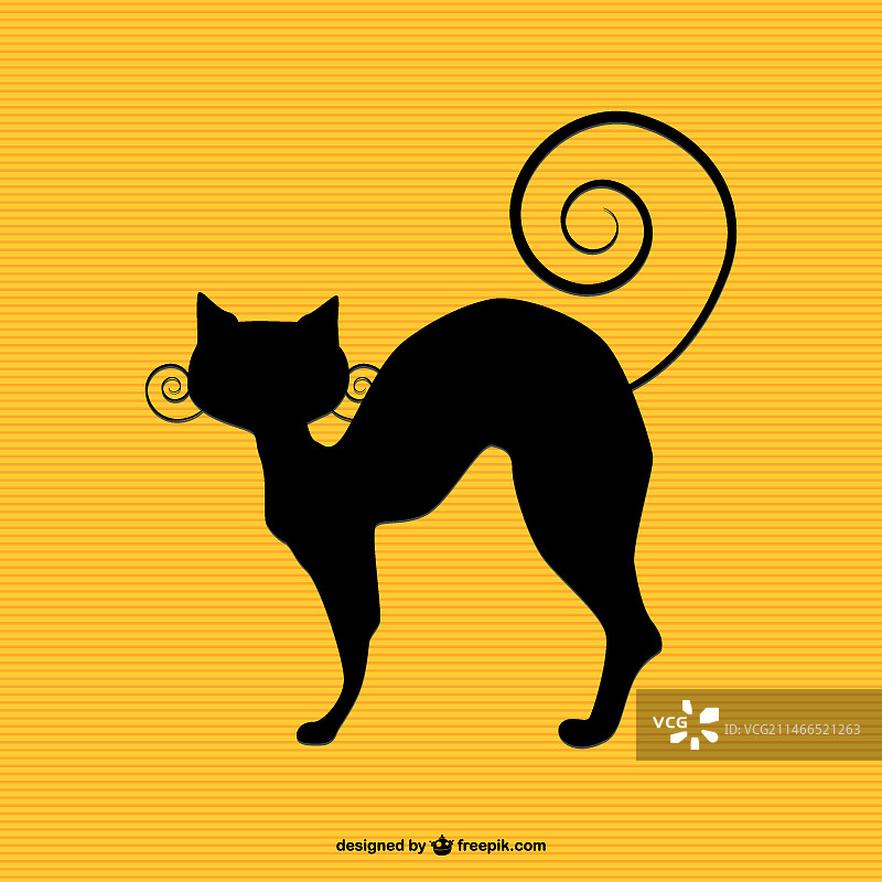 猫咪剪影和黄色背景图片素材