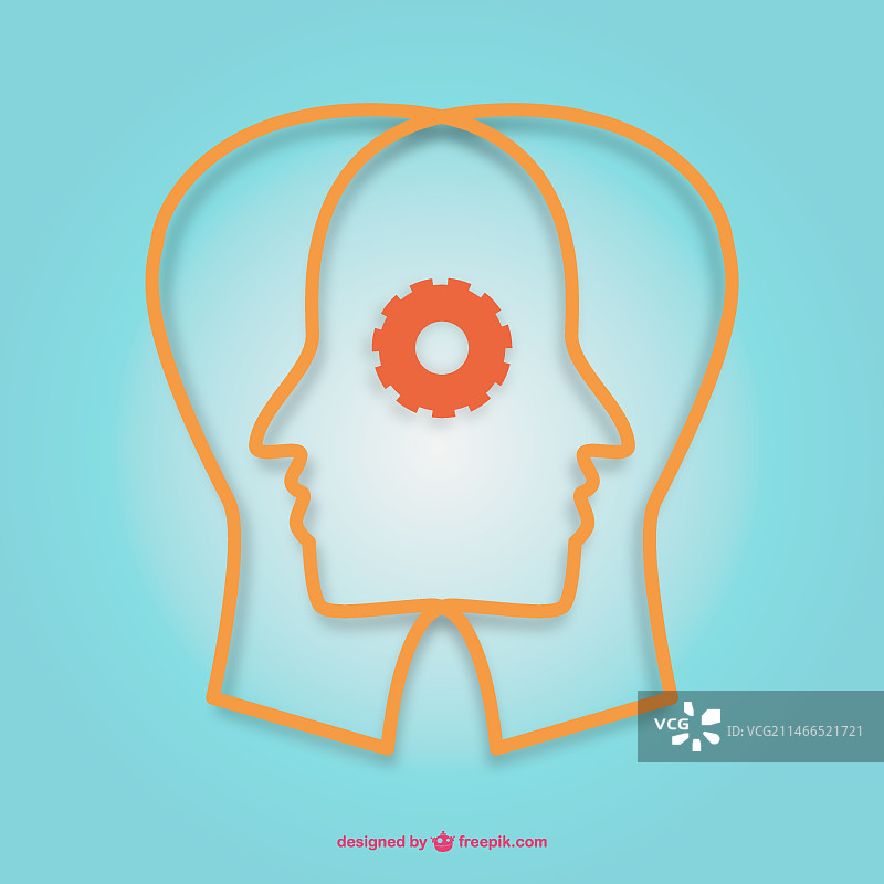 轮廓头部和橙色齿轮图片素材