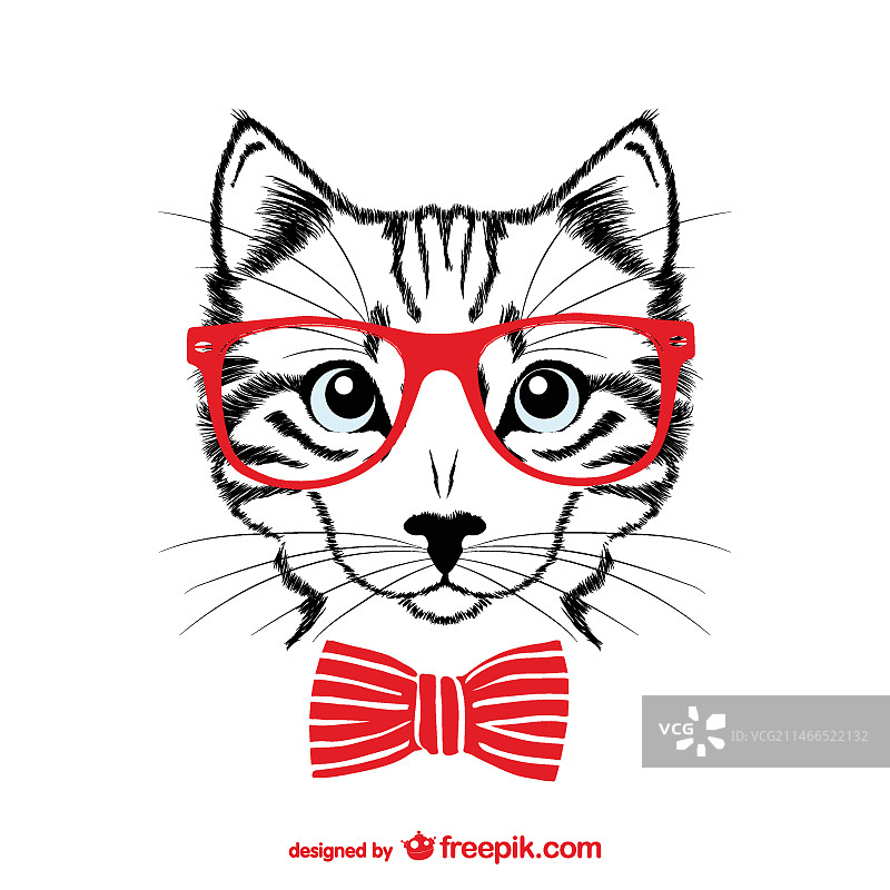 戴红色眼镜的时尚猫图片素材