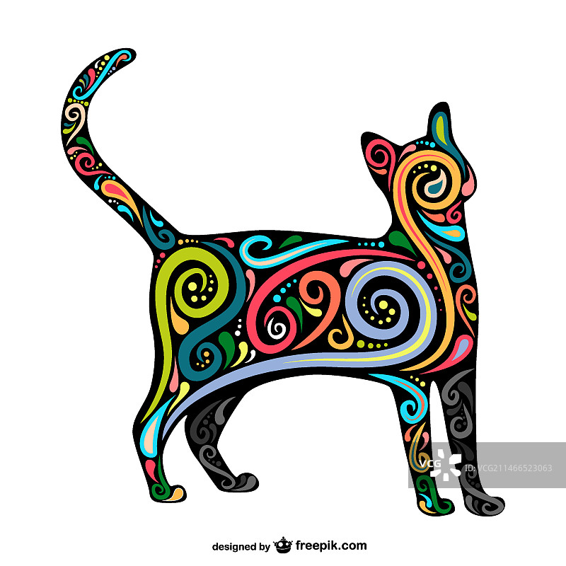 彩色漩涡猫咪轮廓图片素材