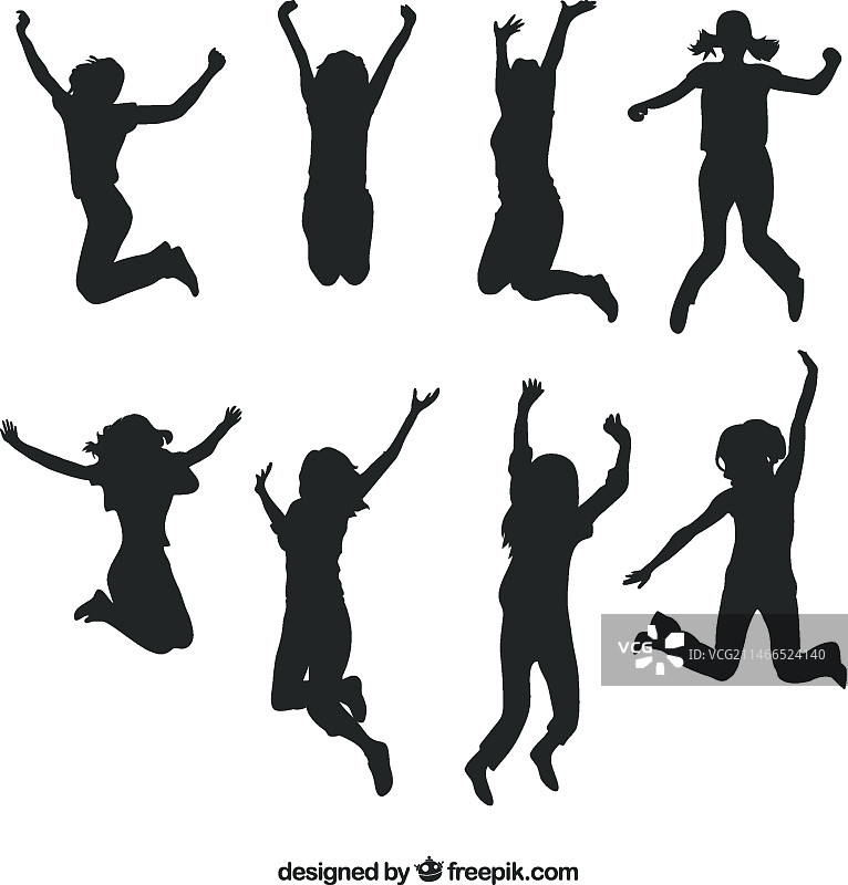 儿童跳跃剪影矢量包图片素材