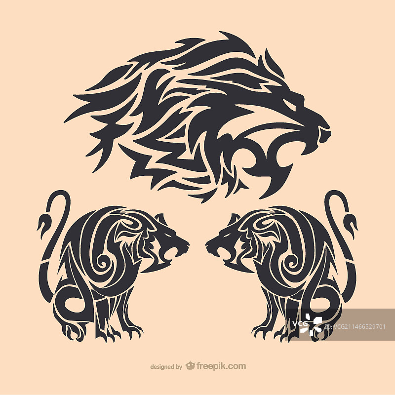 部落风格狮子纹身图片素材