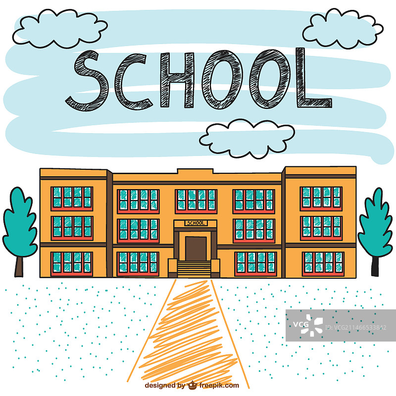 手绘学校建筑场景图片素材