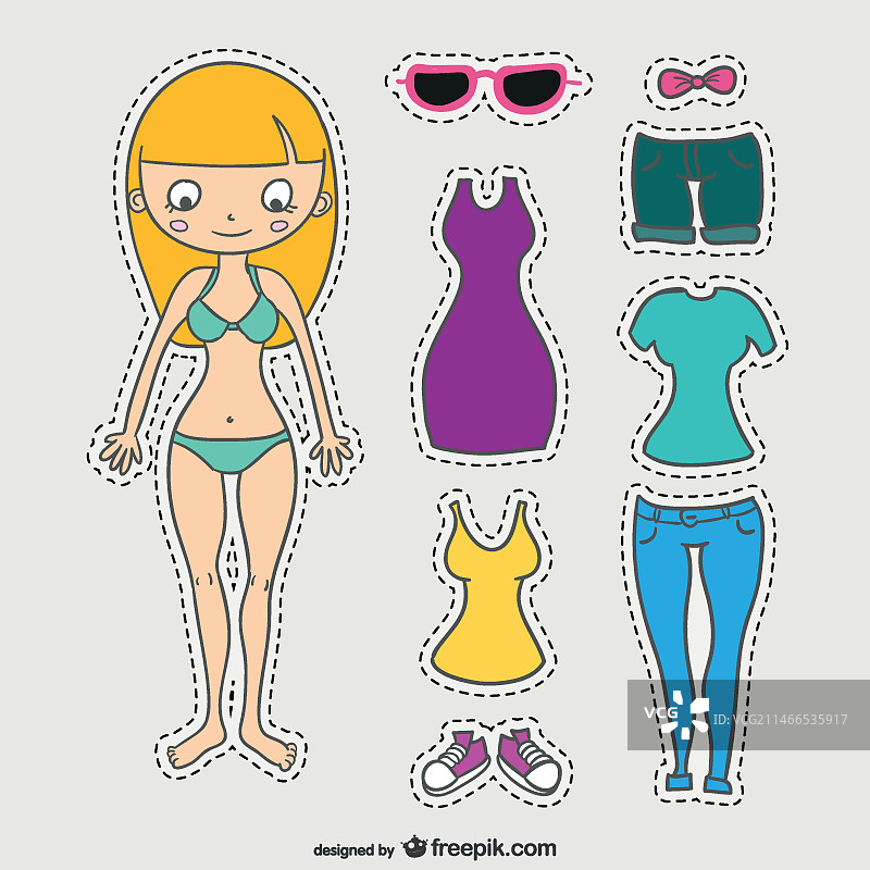 带服装套装的纸娃娃图片素材