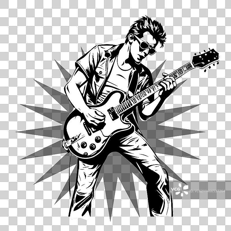 男吉他手在舞台上摇滚演出图片素材