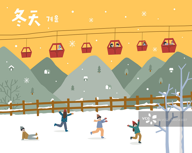 人们在冬天乘坐缆车图片素材