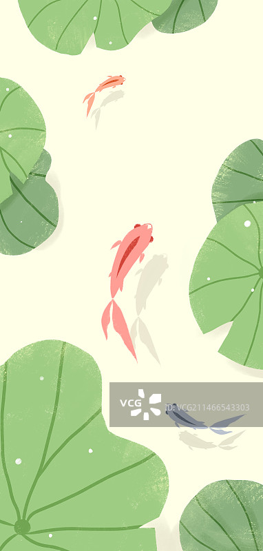 小鱼荷叶国风插画图片素材