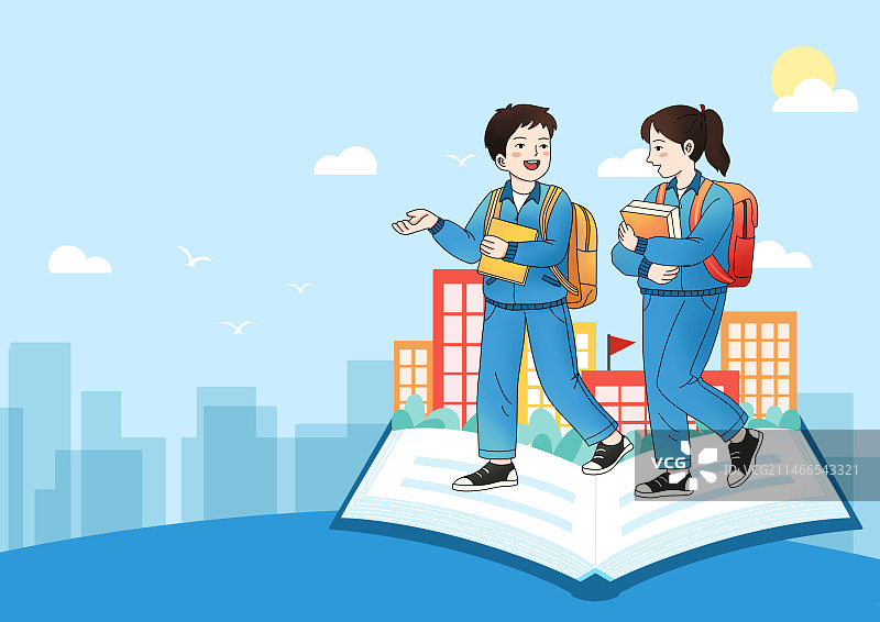 两个学生背着书包上学 教育 开学季图片素材