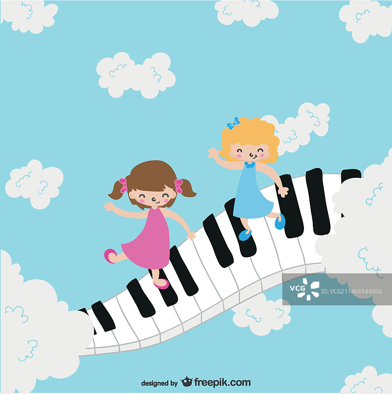 钢琴键盘上的孩子们图片素材