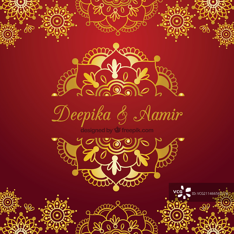 红色背景上的印度婚礼卡片图片素材