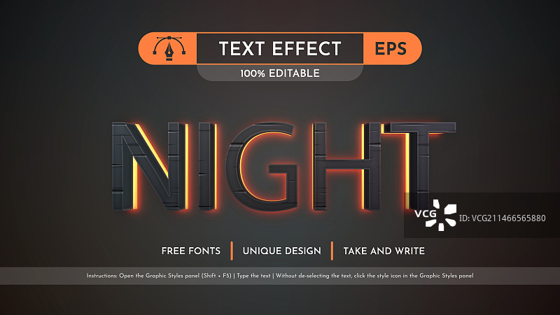 夜晚可编辑文本效果字体样式图片素材