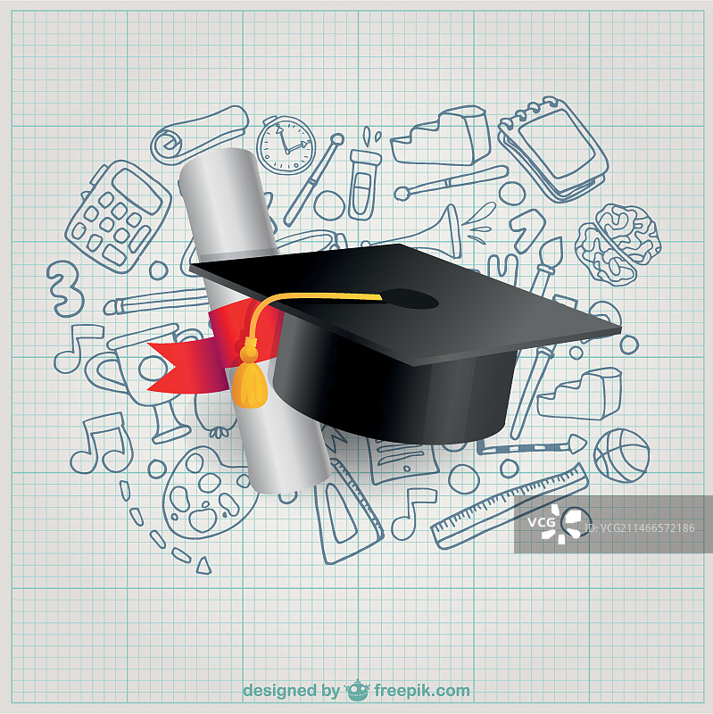 毕业证书与学士帽图片素材