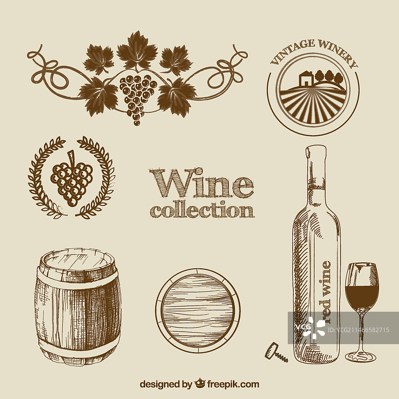 手绘风格的葡萄酒收藏图片素材
