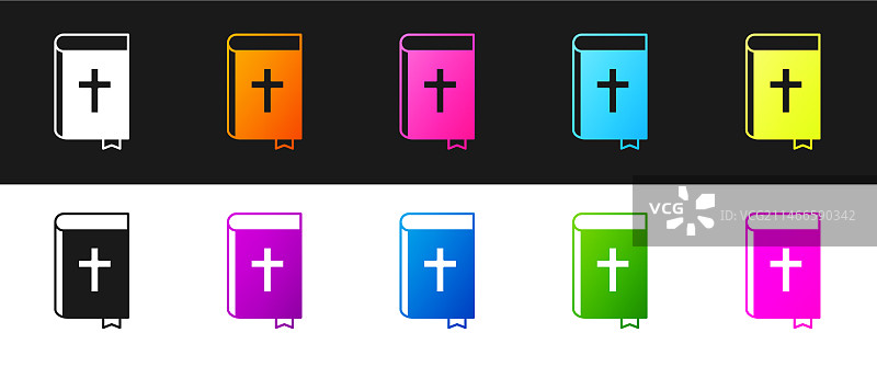 黑色背景上的圣经书籍图标套装图片素材