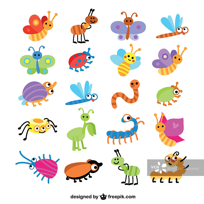 彩色昆虫合集图片素材