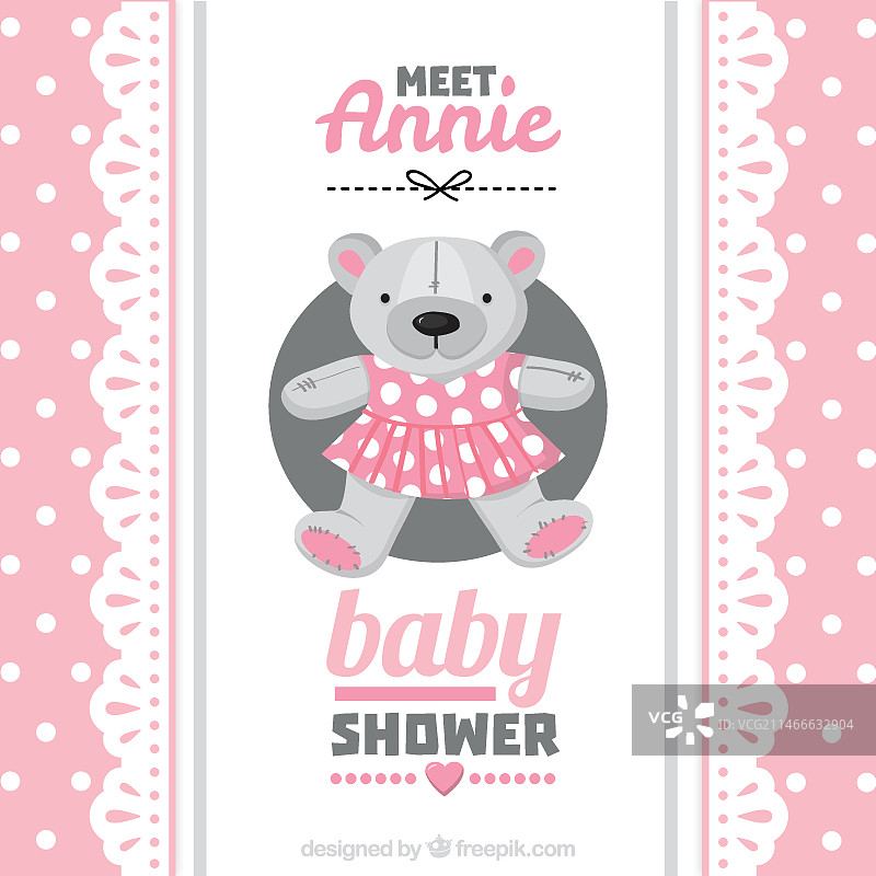 带泰迪熊的粉色婴儿迎新卡片图片素材