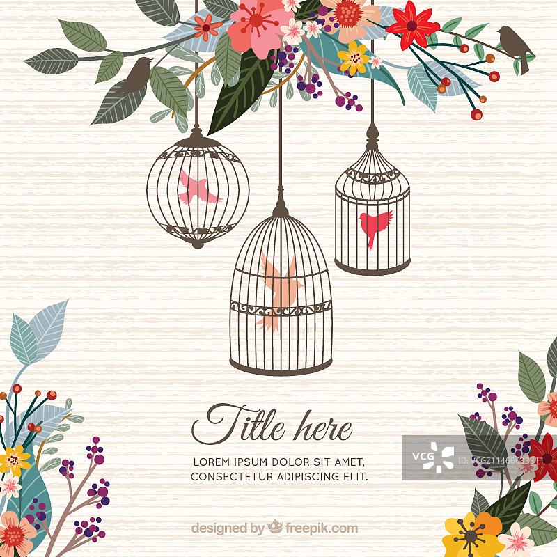 笼中鸟与鲜花图片素材