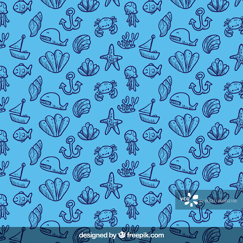 手绘海洋元素图案图片素材