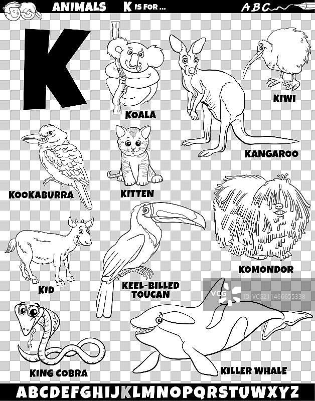 字母K的卡通动物角色图片素材