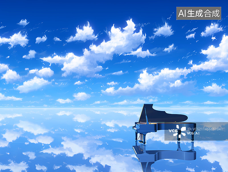 【AI数字艺术】蓝天下的钢琴图片素材