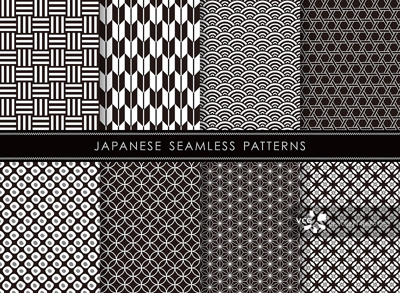日式复古单色无缝图案图片素材