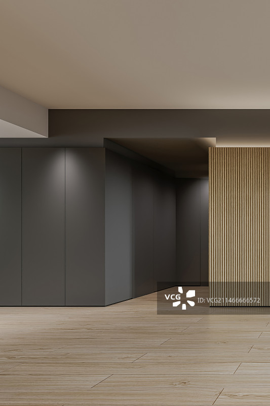 黑灰色乳胶漆和木饰面材料墙面图片素材