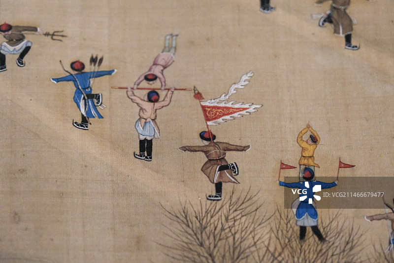 香港故宫文化博物馆清代宫廷人物画溜冰图冰嬉图图片素材