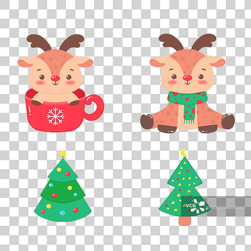 圣诞小鹿和圣诞树图片素材