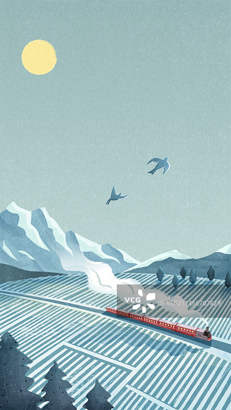 冬季火车行驶过乡间小路手机壁纸图片素材