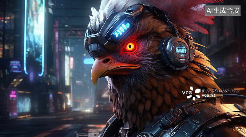 【AI数字艺术】夜色中的公鸡特写镜头图片素材