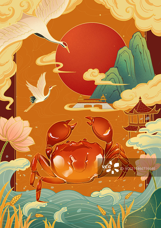 中国风大闸蟹插画封面设计图片素材