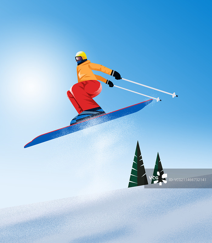 寒冷季节冬天冬季冰冷户外锻炼健身挑战极限运动滑雪飞驰刺激风景场景插画图片素材