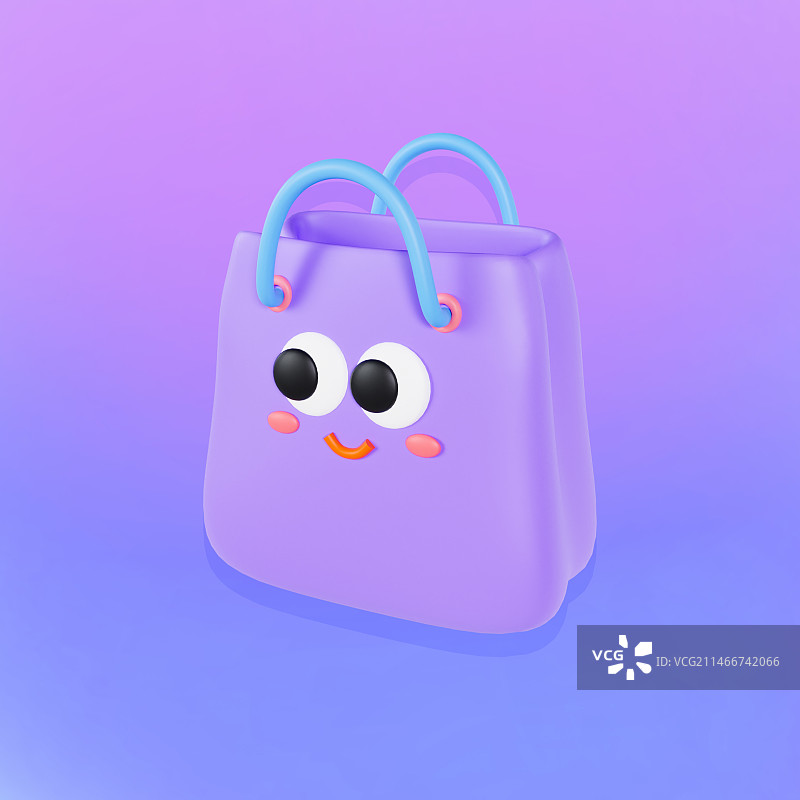 3D立体可爱表情购物袋包装袋元素插画图片素材
