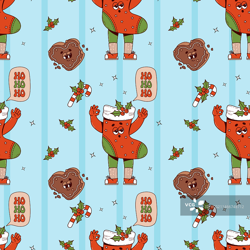 时髦的圣诞节复古角色无缝图案图片素材