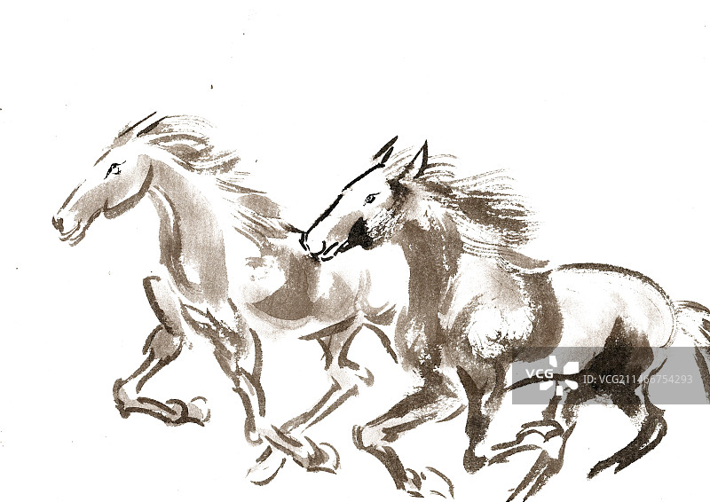奔跑的双马图片素材