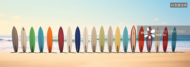 【AI数字艺术】海边的冲浪板图片素材