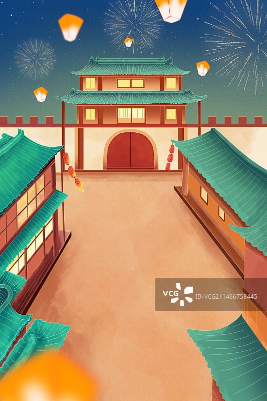 2023国潮年俗插画 元旦新年喜庆创意中国风插画图片素材