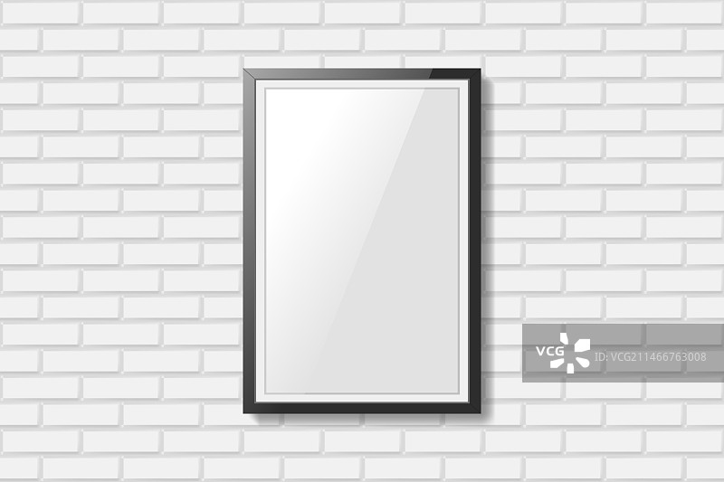 白色砖墙上的黑色空白相框图片素材