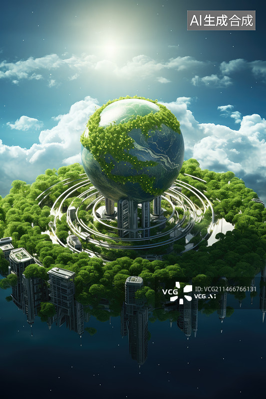 【AI数字艺术】环保概念的绿色星球图片素材