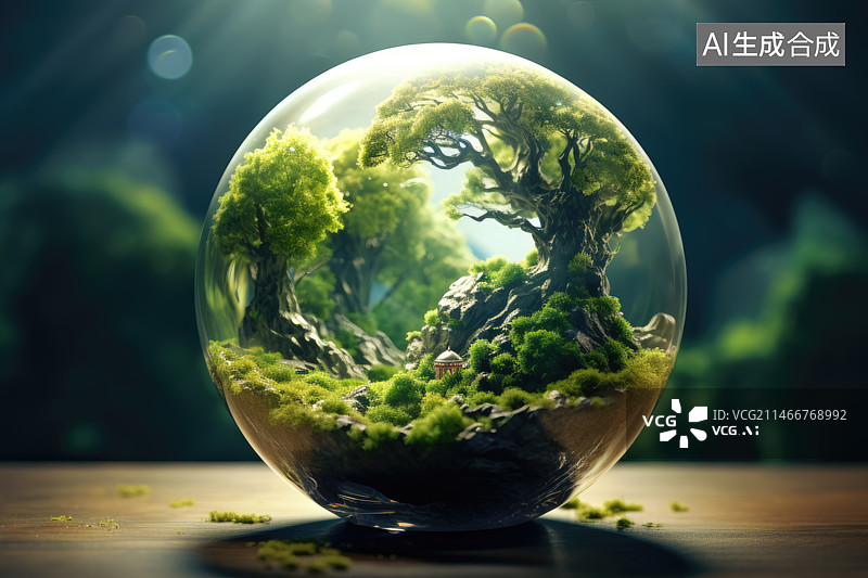 【AI数字艺术】水晶球中的绿色世界图片素材