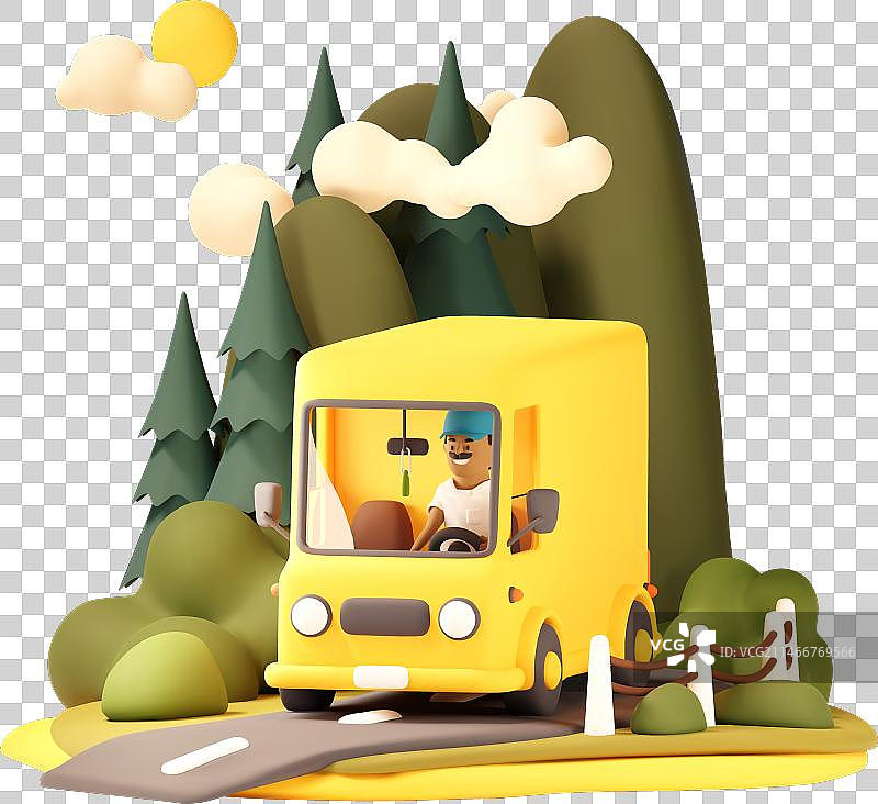 快递员在货车中运送货物图片素材