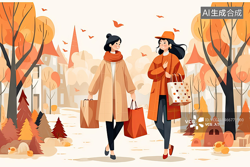 【AI数字艺术】闺蜜一起购物图片素材
