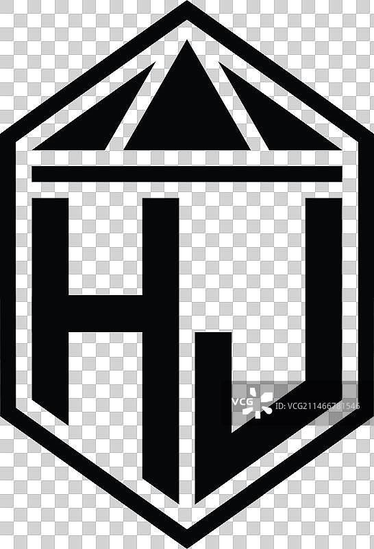 HJ字母标志会标简约六边形盾牌图片素材