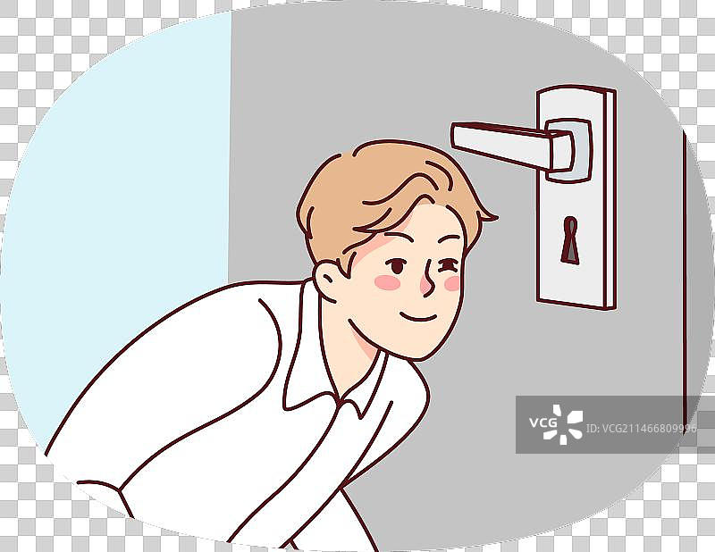 可疑男子在门孔里窥视图片素材